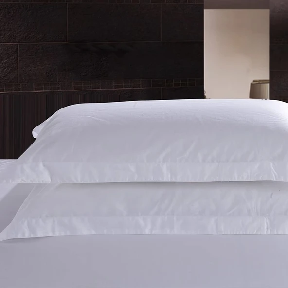 Pamuk Otel Yastık Kılıfı - Saf Beyaz Saten - 55x85 cm