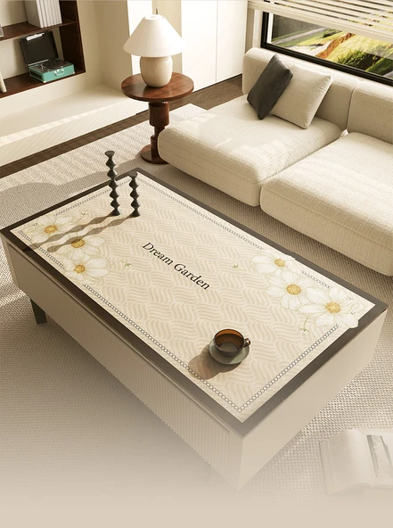Su Geçirmez PVC Masa Örtüsü - Açık Renk Çiçek Deniz Manzaralı - 40x60 cm - 9