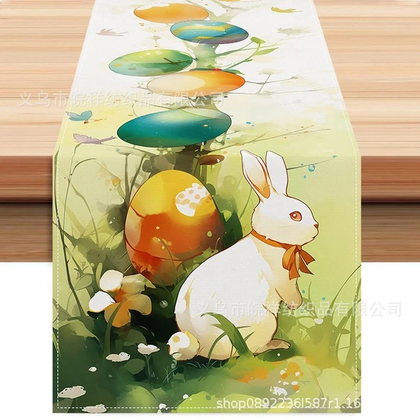 Paskalya Tavşan Desenli Masa Örtüsü - ZQ-362 - 33x183cm