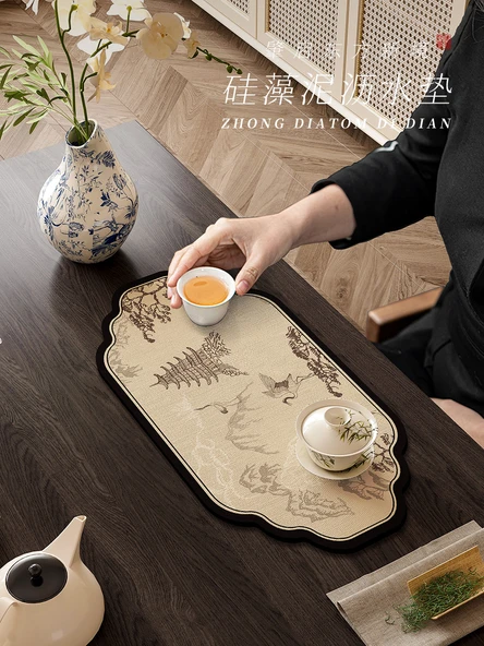 Zen Çin Stili Çay Matı - Matsuchu Ruinian Diatomit Çamur Minder - Alien 25x50cm - 2 Adet - 3