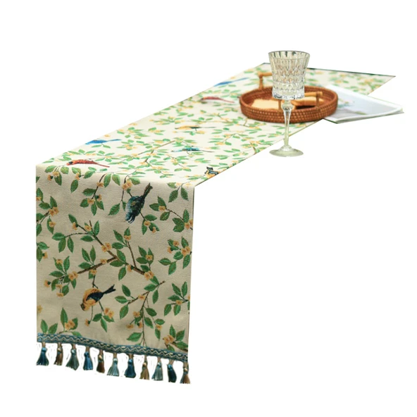 Çin Tarzı Çiçek ve Kuş Desenli Masa Örtüsü - 33x220cm - Resim 5
