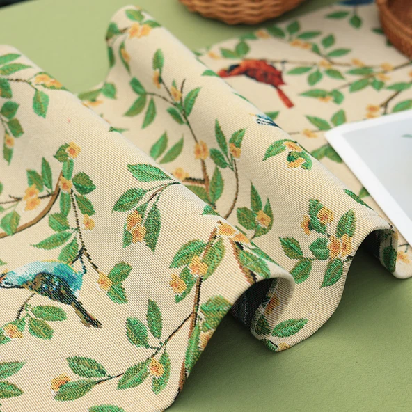 Çin Tarzı Çiçek ve Kuş Desenli Masa Örtüsü - 33x220cm - Resim 3