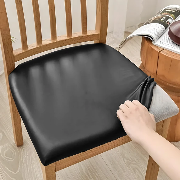 Su Geçirmez Deri Sandalye Kılıfı - Siyah - Küçük Boy (36-44cm)
