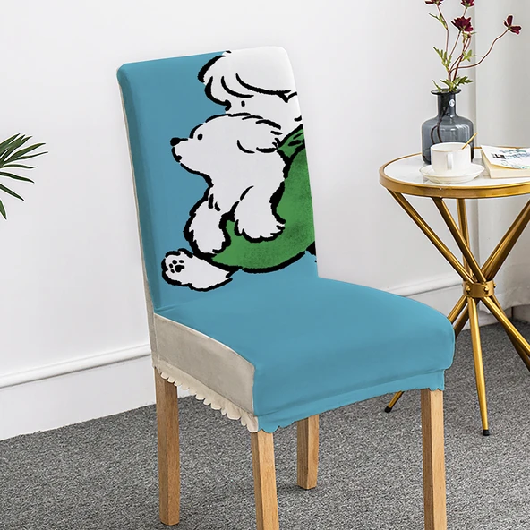 Çizgi Film Minimalist Köpek Kedi Sandalye Kılıfı - Karalama 4 Desenli