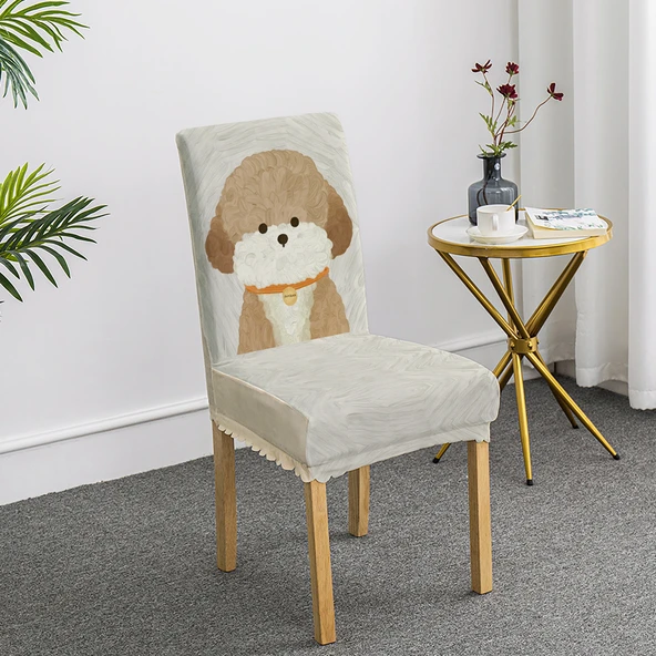 Çizgi Film Minimalist Köpek Kedi Sandalye Kılıfı - Köpek 8(YR) Desenli