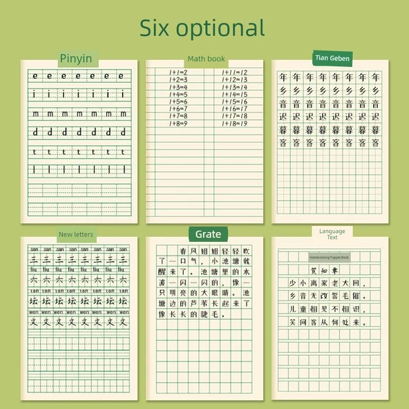 İlkokul Öğrenci Defteri - Tian Zi 10 + Yeni Karakter 10 + Pinyin 10 + Matematik 10 + Çince 10