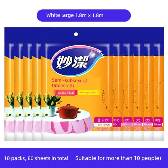 Beyaz Büyük Tek Kullanımlık Masa Örtüsü - 80 Adet (1.8x1.8 metre, 10 Kişilik)