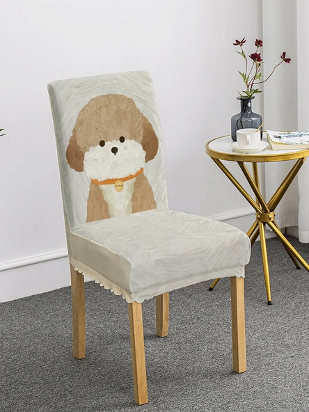 Çizgi Film Minimalist Köpek Kedi Sandalye Kılıfı - Fırça 10 Desenli - 4