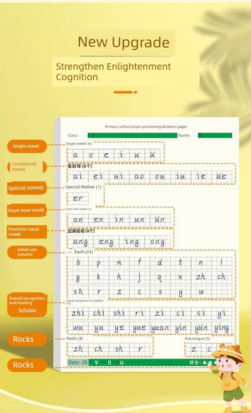 Pinyin Temel Yazma Kağıdı - 2 Paket (100 Yaprak, Ünlü Harf Eğitimi) - 8