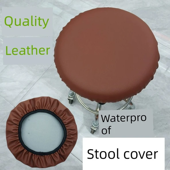 Yuvarlak Bar Taburesi Kılıfı 30x4cm Açık Kahverengi Deri