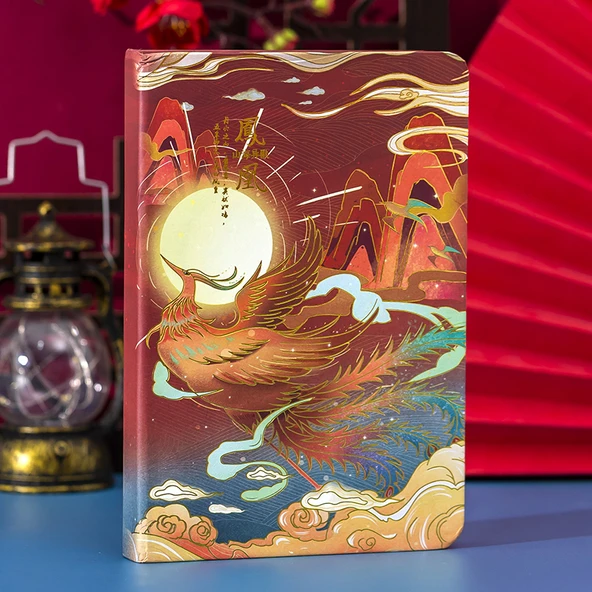 Çin Retro Boyama Sayfası A5 Defter - Phoenix