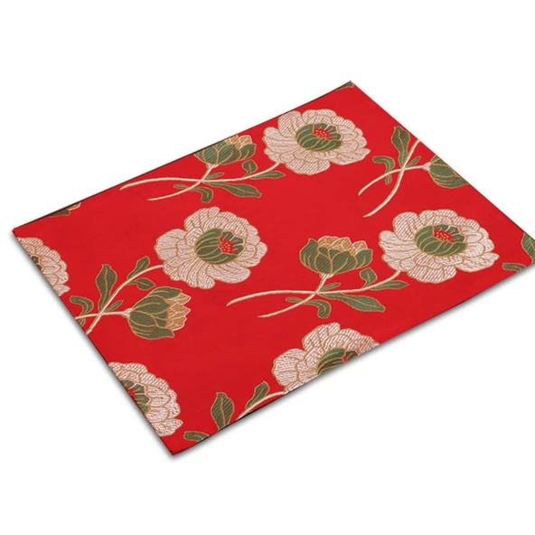 Çift Katmanlı Çin Tarzı Brokar Amerikan Servisi - Açık Sarı Erik Çiçeği - 40x30cm - 5