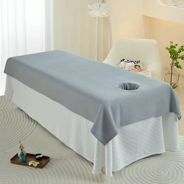 Güzellik Salonu Kırışıklık Karşıtı Yatak Örtüsü - Küçük Kare Açık Gri, Gözeneksiz 210x120 cm