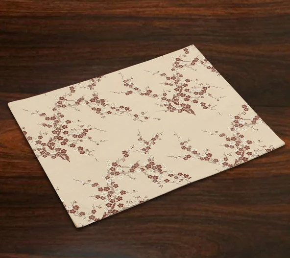 Çift Katmanlı Çin Tarzı Brokar Amerikan Servisi - Açık Sarı Erik Çiçeği - 40x30cm