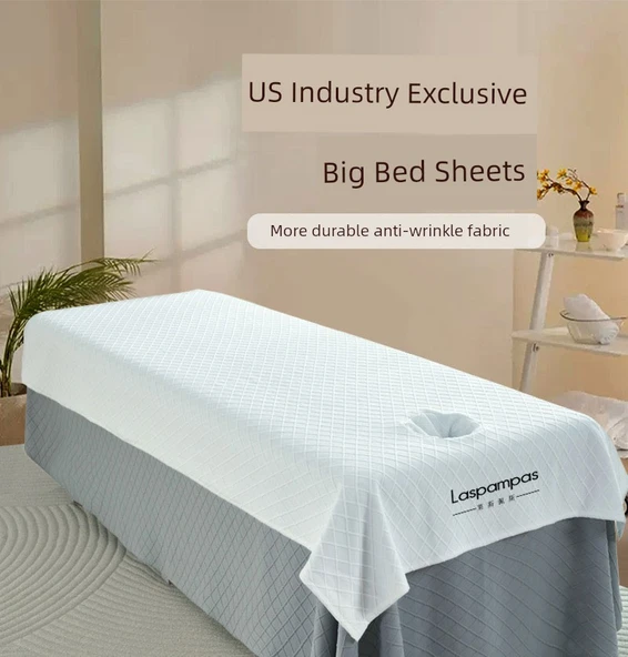 Güzellik Salonu Kırışıklık Karşıtı Yatak Örtüsü - Waffle Açık Pudra, Açılımlı 210x120 cm - Resim 4