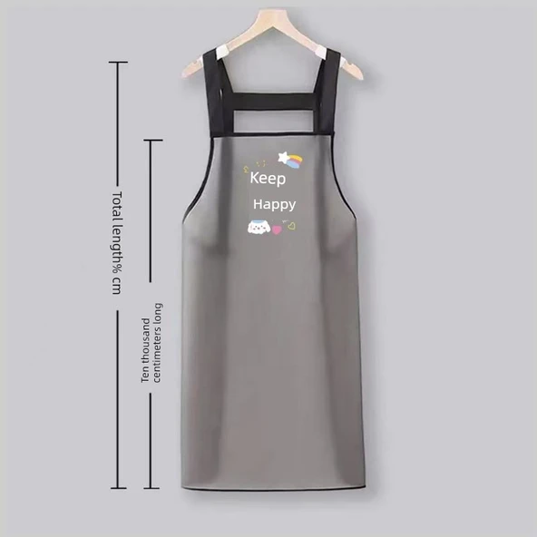 TPU Şeffaf Su Geçirmez Mutfak Önlüğü - Şerit [Keep Happy] 75cm - Cepsiz - 1 Adet