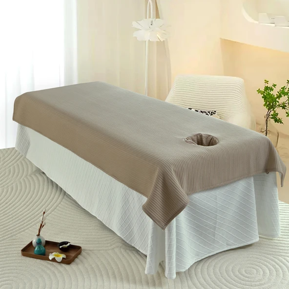 Güzellik Salonu Kırışıklık Karşıtı Yatak Örtüsü - Küçük Kare Derin Haki, Gözeneksiz 210x120 cm