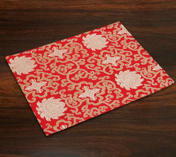 Çift Katmanlı Çin Tarzı Brokar Amerikan Servisi - Kırmızı Küçük Mutlu Kelime - 40x30cm - 11