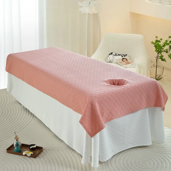 Güzellik Salonu Kırışıklık Karşıtı Yatak Örtüsü - Waffle Açık Pudra, Gözeneksiz 210x120 cm