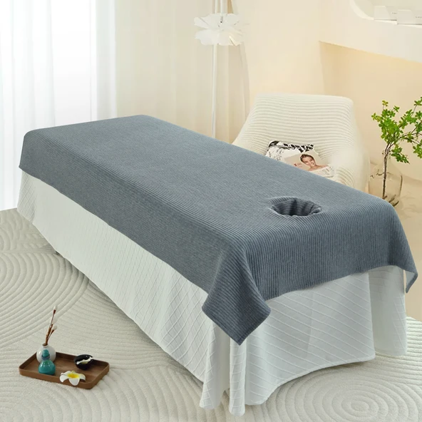 Güzellik Salonu Kırışıklık Karşıtı Yatak Örtüsü - Küçük Kare Koyu Gri, Açılımlı 210x120 cm