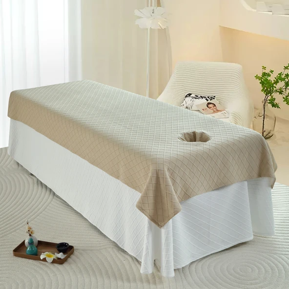 Güzellik Salonu Kırışıklık Karşıtı Yatak Örtüsü - Waffle Haki, Gözeneksiz 210x120 cm