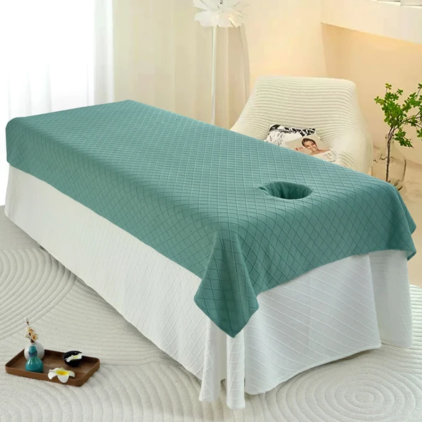 Güzellik Salonu Kırışıklık Karşıtı Yatak Örtüsü - Waffle Mint Yeşili, Açılımlı 210x120 cm