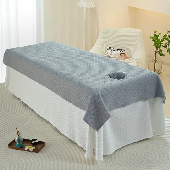 Güzellik Salonu Kırışıklık Karşıtı Yatak Örtüsü - Waffle Açık Gri, Gözeneksiz 210x120 cm