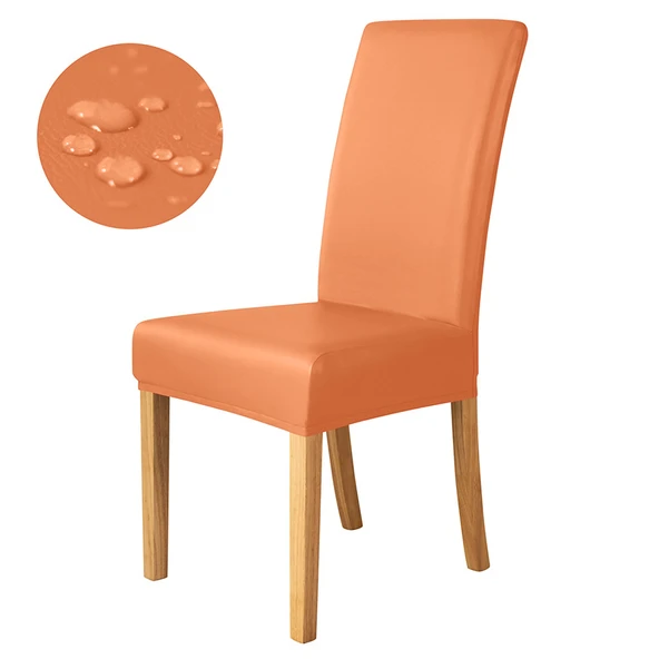 Yağa Dayanıklı Suni Deri Elastik Sandalye Kılıfı - Emma Turuncu - Yüksek Sırt (55-60cm)