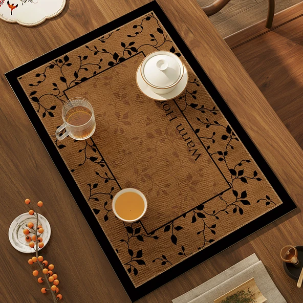 Çin Tarzı Zen Çay Matı - Diatomlu Çamur Emici - Açık Çiçek Desenli-2 - 45x70 cm - 3