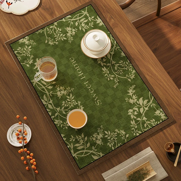 Çin Tarzı Zen Çay Matı - Diatomlu Çamur Emici - Dal ve Yaprak Desenli-1 - 50x80 cm