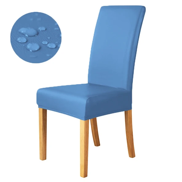 Yağa Dayanıklı Suni Deri Elastik Sandalye Kılıfı - Dumanlı Mavi - Yüksek Sırt (55-60cm)