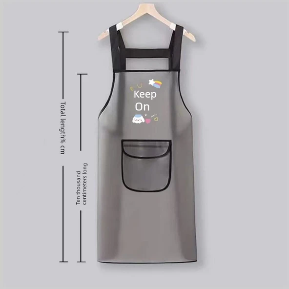 TPU Şeffaf Su Geçirmez Mutfak Önlüğü - Şerit [Keep Happy] 75cm - Cepli - 1 Adet