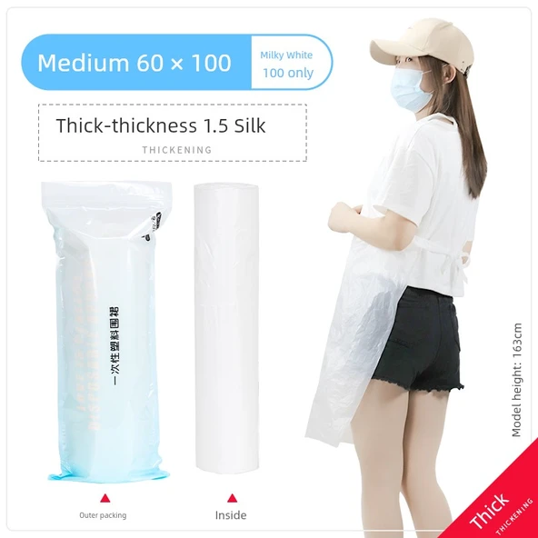 Tek Kullanımlık Plastik Önlük - Rulo Orta Boy 60 x 100cm - Beyaz - 100 Adet - Kalınlaştırılmış