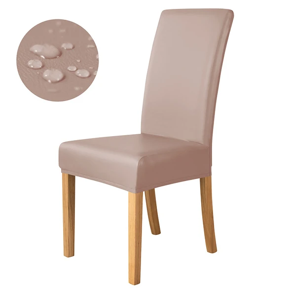 Yağa Dayanıklı Suni Deri Elastik Sandalye Kılıfı - Sütlü Kahve - Yüksek Sırt (55-60cm)