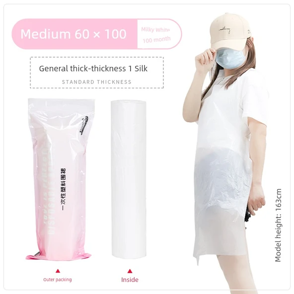 Tek Kullanımlık Plastik Önlük - Rulo Orta Boy 60 x 100cm - Beyaz - 100 Adet - Standart Kalınlık