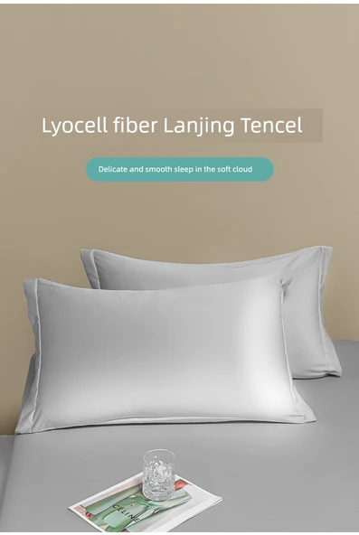 Tencel İpek Yastık Kılıfı 48x74 cm - Ay Işığı Mavi (Tekli) - 10