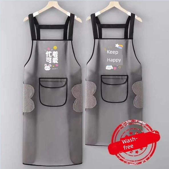 TPU Şeffaf Su Geçirmez Mutfak Önlüğü - Şerit [Busy Cute] 75cm - Cepsiz - 2 Adet - 4