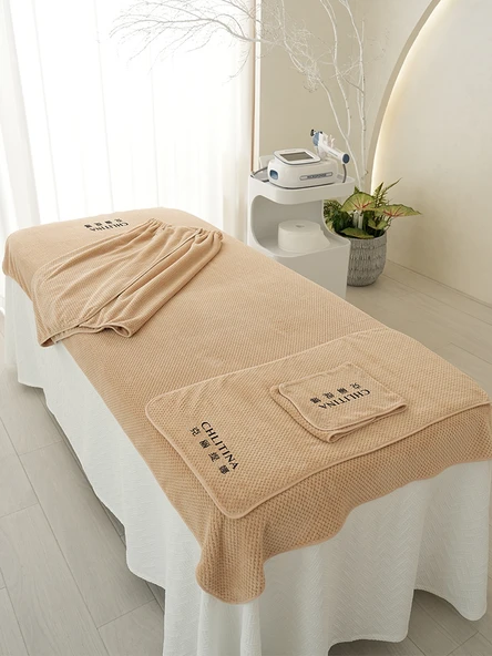 Nano Kadife Tavus Kuşu Mavisi Beşli Set (Üçlü Set + Banyo Eteği + Çarşaf) - 3