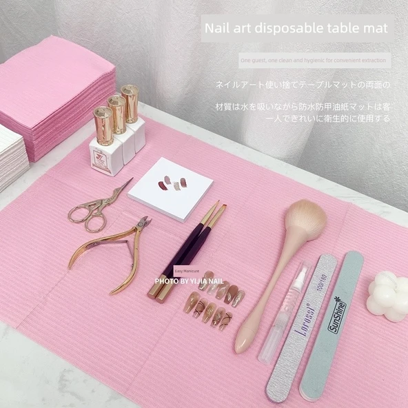 Japon Stili Nail Art Masa Örtüsü - Pembe Tek Kullanımlık (125 Adet) - 2