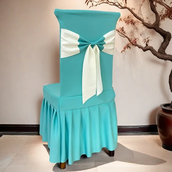 Elastik Polyester Sandalye Kılıfı - Şampanya ve Kemerli - 11