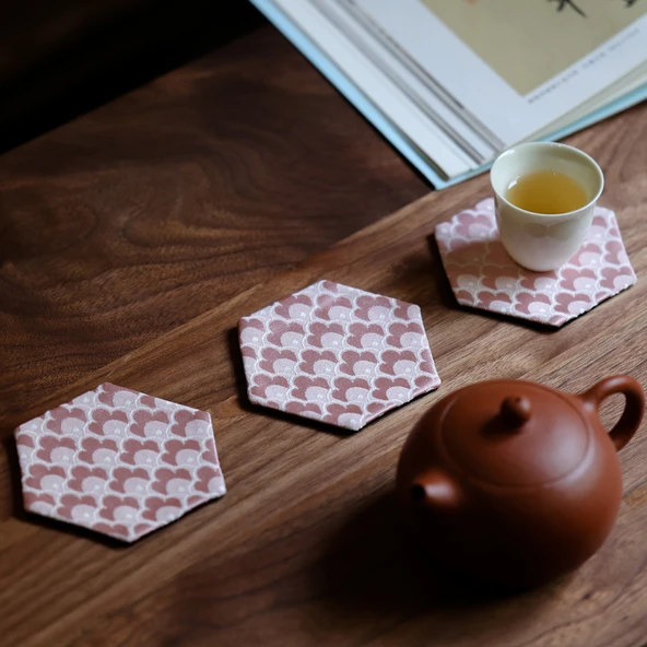 Desenli Brokar Çay Altlığı - Pembe Yuvarlak - 4
