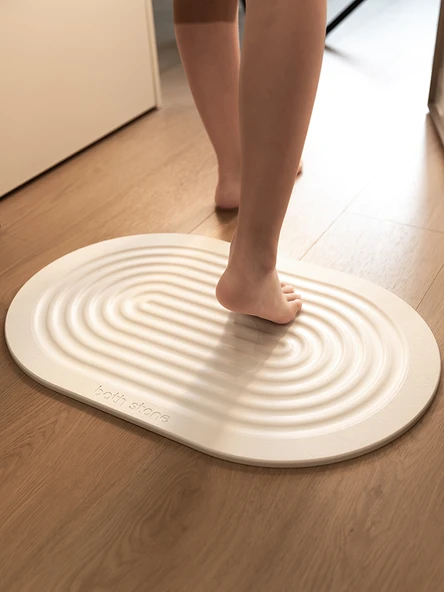 Kaymaz Diatomit Emici Banyo Paspası - Kare Gri Su Damlası Desenli - 39x60cm - 2