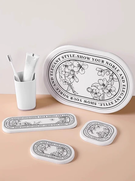Diatomit Emici Paspas - Dörtlü Set - Fransız Desenli - 3