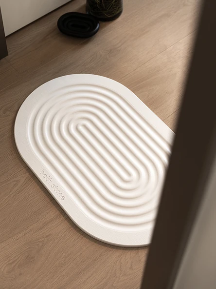 Kaymaz Diatomit Emici Banyo Paspası - Kare Gri Su Damlası Desenli - 39x60cm - 6