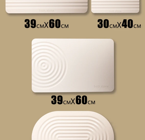 Kaymaz Diatomit Emici Banyo Paspası - Kare Gri Su Damlası Desenli - 39x60cm - 11