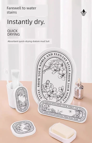 Diatomit Emici Paspas - Dörtlü Set - Fransız Desenli - 7