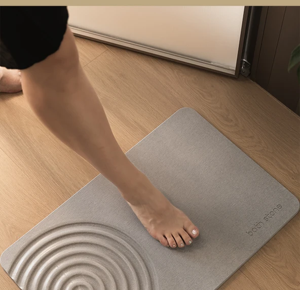 Kaymaz Diatomit Emici Banyo Paspası - Kare Gri Su Damlası Desenli - 39x60cm - 9