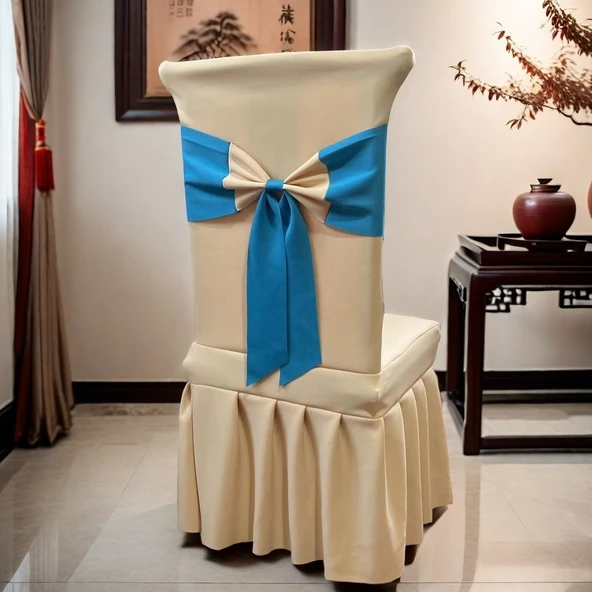 Elastik Polyester Sandalye Kılıfı - Tiffany Mavisi - 9