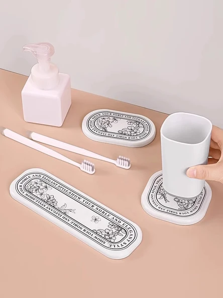 Diatomit Emici Paspas - Üçlü Set - Fransız Desenli - 6