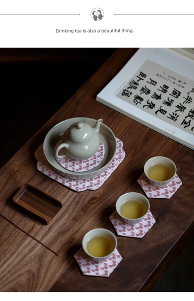 Desenli Brokar Çay Altlığı - Pembe Altıgen - 7